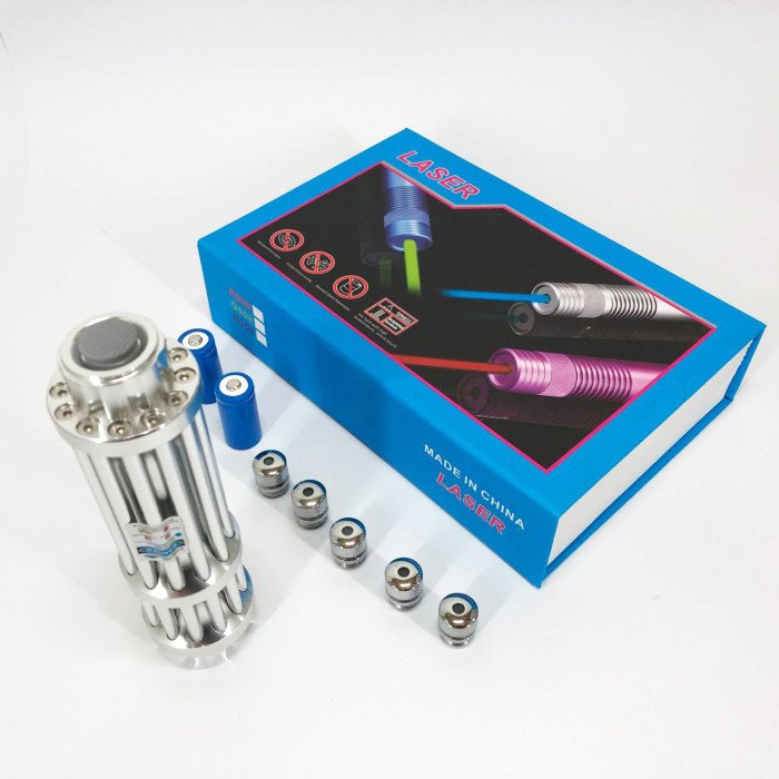 Потужна лазерна указка YX-B017, синій промінь, 5 насадок, акумулятор 2х16340, надпотужна лазерна указка