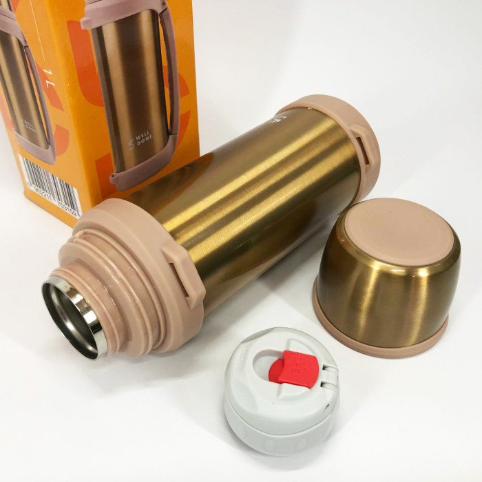 Термос вакуумний 1 л Well Done WD-7031D, Термос для спортсменів, Термос для води. Колір: коричневий