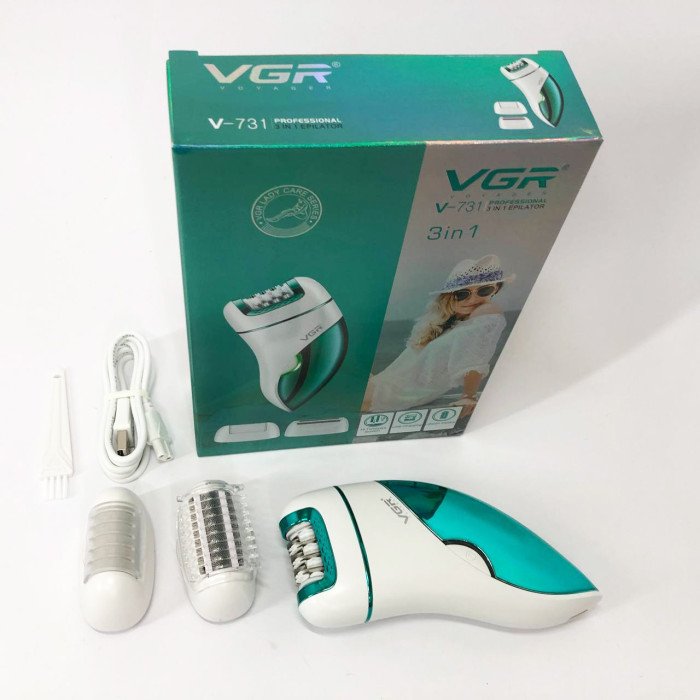 Епілятор акумуляторний для тіла та ніг жіночий 3 в 1 VGR V-731 домашній триммер для видалення волосся