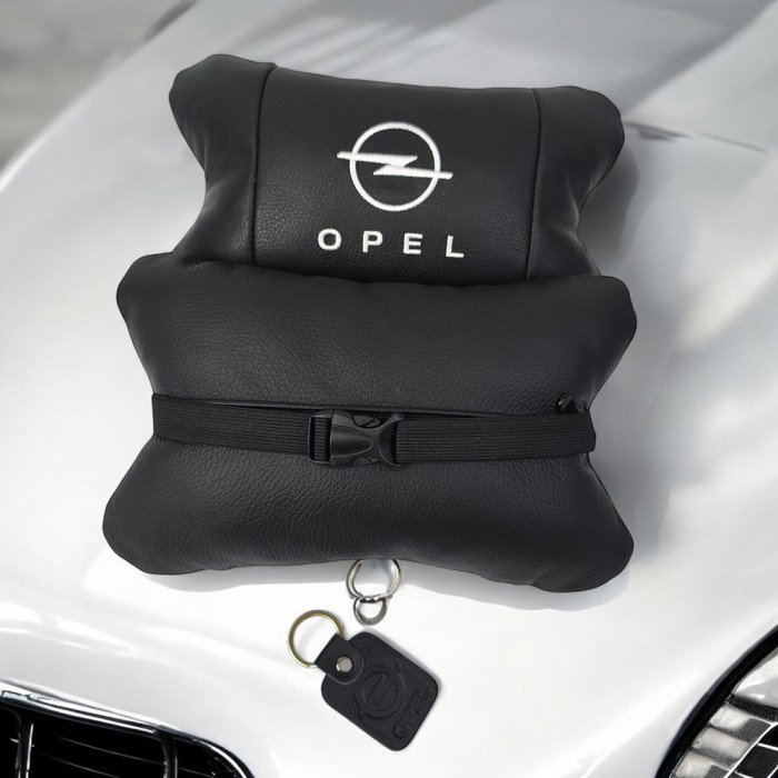 Набір автомобільних подушок 2шт для Opel, натуральна шкіра, стильні чорні підголівники Опель для авто