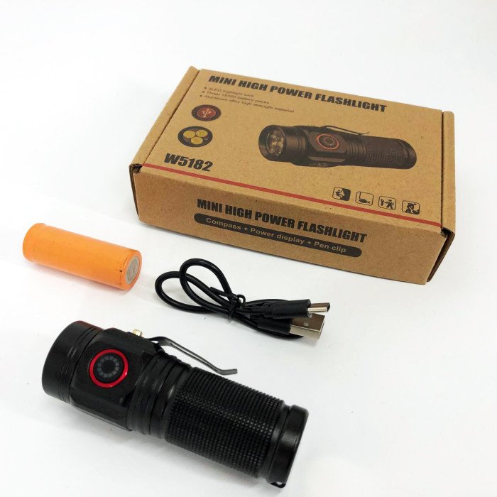 Ліхтар PLD W5182-3XHP360, Ручний ліхтарик led, Водонепроникний ліхтар, Кишеньковий ліхтар із usb зарядкою