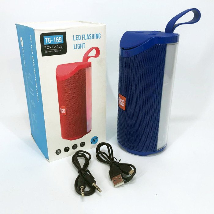 Портативна Bluetooth колонка TG169 з різнокольоровим підсвічуванням FM-радіо 5Wx2. Колір: синій