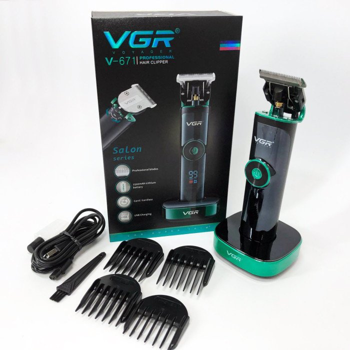 Універсальна машинка триммер для стрижки волосся VGR V-671 акумуляторний з набором насадок та LED дисплеєм