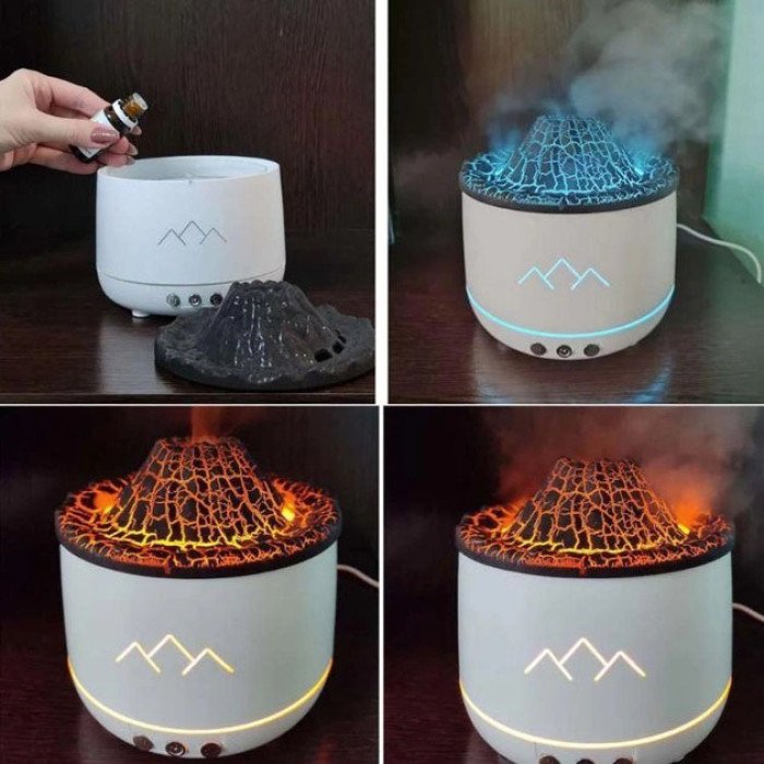 Зволожувач повітря Вулкан з ефектом полум'я та підсвічуванням зволожувач-нічник Аромадіфузор з підсвічуванням