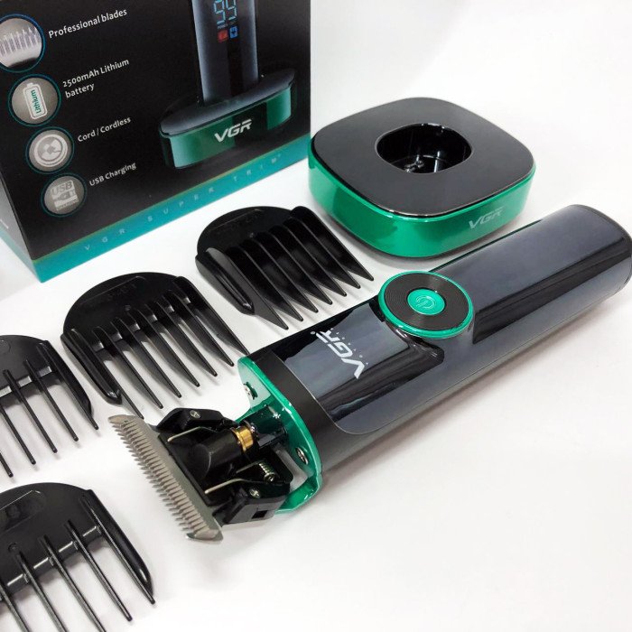 Універсальна машинка триммер для стрижки волосся VGR V-671 акумуляторний з набором насадок та LED дисплеєм