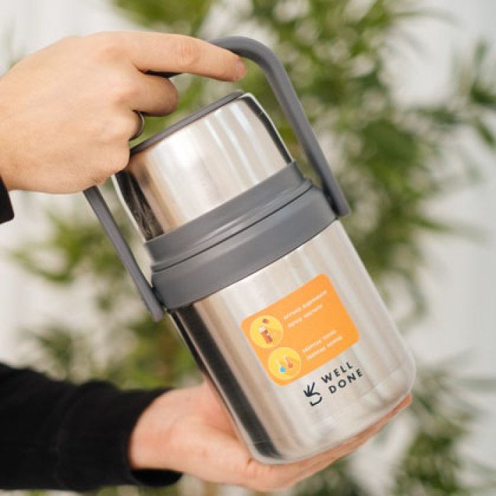 Вакуумний харчовий термос Well Done WD-7131S 1 літр з ложкою Термос для їжі на роботу Якісний термос