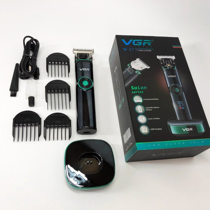 Універсальна машинка триммер для стрижки волосся VGR V-671 акумуляторний з набором насадок та LED дисплеєм