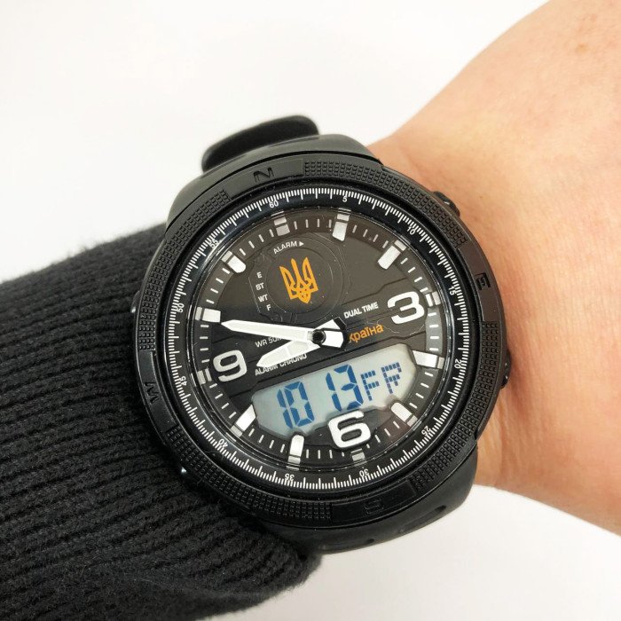 Годинник наручний чоловічий SKMEI 5561/1655BKWT, спортивний, Чоловічий армійський водостійкий тактичний годинник