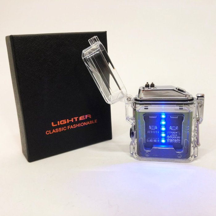 Дугова електроімпульсна запальничка із ліхтариком водонепроникна HL-517, вітрозахисна. Колір: зелений