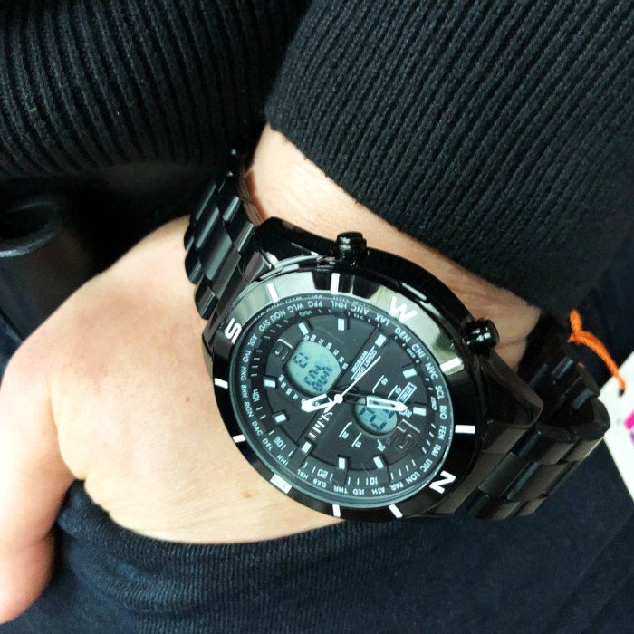 Годинник наручний чоловічий SKMEI 1670BKWT BLACK-WHITE, Армійський годинник протиударний. Колір: чорний