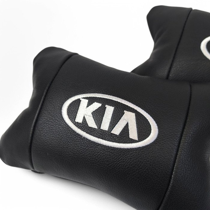 Автодушки 2 шт на підголовник Kia / Кіа, натуральна шкіра, чорні, Підголовник для авто з комфортом