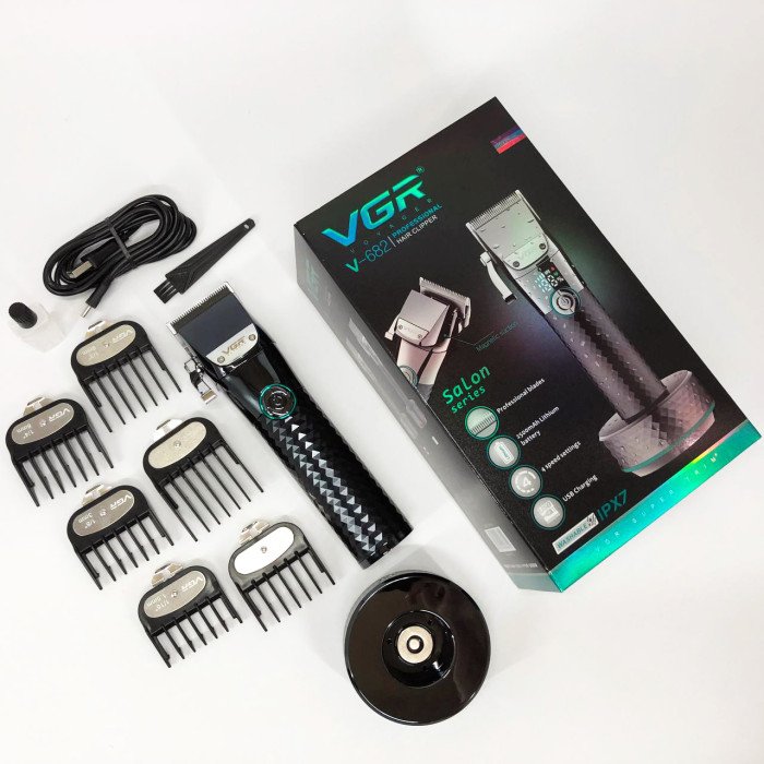 Професійна бездротова машинка для стрижки VGR V-682 тример для волосся, бороди та вусів на підставці