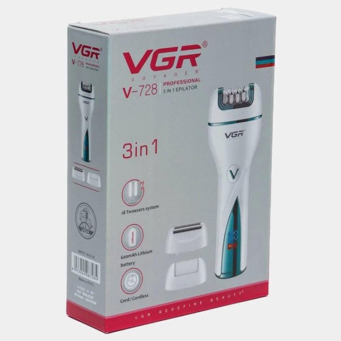 Епілятор акумуляторний жіночий 3 в 1 VGR V-728 Бездротовий електроепілятор пемза бритва для ніг і рук