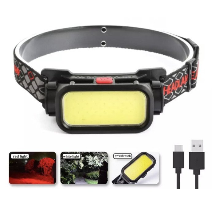 Ліхтар налобний BL-008+COB (white+red), червоне світло, водозахист, вбудований акумулятор