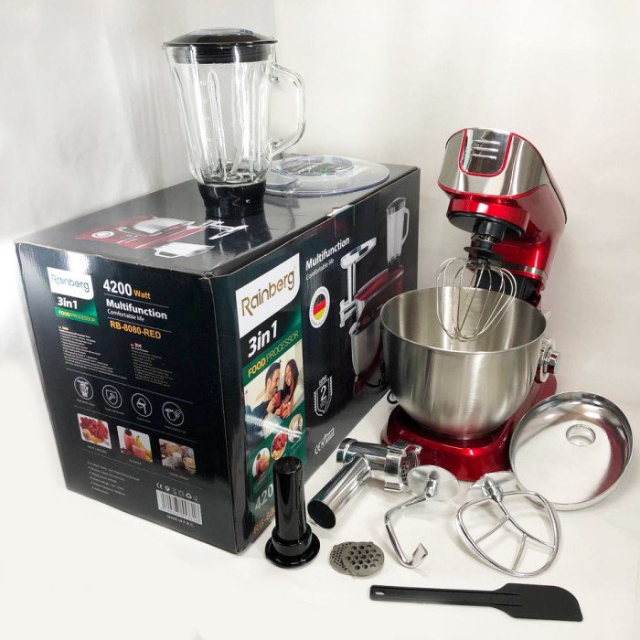 Багатофункціональний кухонний комбайн Rainberg RB-8080 Тістоміс, М'ясорубка, Блендер, Потужний блендер