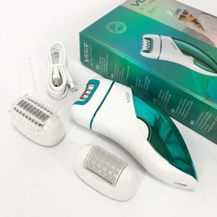 Епілятор акумуляторний для тіла та ніг жіночий 3 в 1 VGR V-731 домашній триммер для видалення волосся