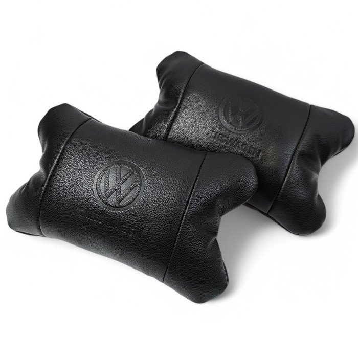 Набір шкіряних подушок 2шт - Volkswagen на підголовник у машину, Автомобільна подушка