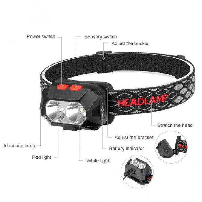 Ліхтар налобний акумуляторний PLD-SL02-XPG, Налобний прожектор, Потужний ліхтар для риболовлі