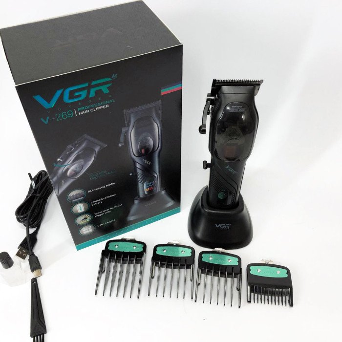 Машинка для стрижки волосся VGR V-269 (професійна) з дисплеєм та 4 насадками, окантувальна машинка