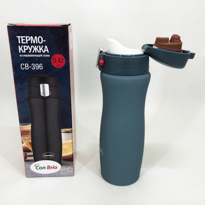 Термос з напувалкою 420 мл Con Brio CB-396, Якісний термос для дому, Термос похідний. Колір: синій