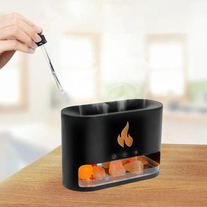 Лампа зволожувач повітря Docsal Flame 3 в 1 з соляним камінням, Портативний зволожувач повітря лампа