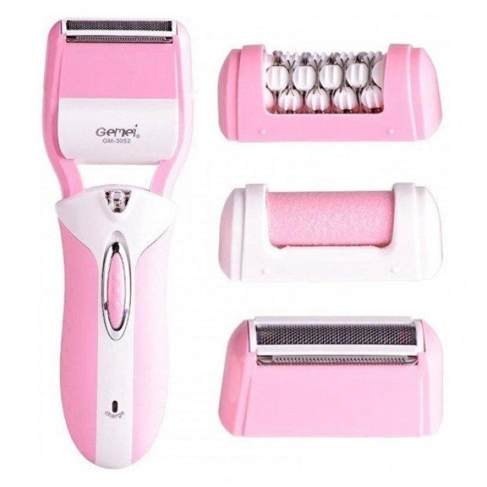 Епілятор депілятор жіночий електричний бездротовий + триммер + пемза 3 в 1 Gemei GM-3052