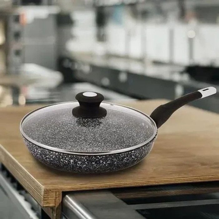 Сковорода UNIQUE UN-5114 22 см із кришкою граніт світлий багатошарове покриття