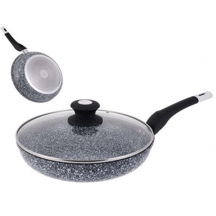 Сковорода UNIQUE UN-5114 22 см із кришкою граніт світлий багатошарове покриття