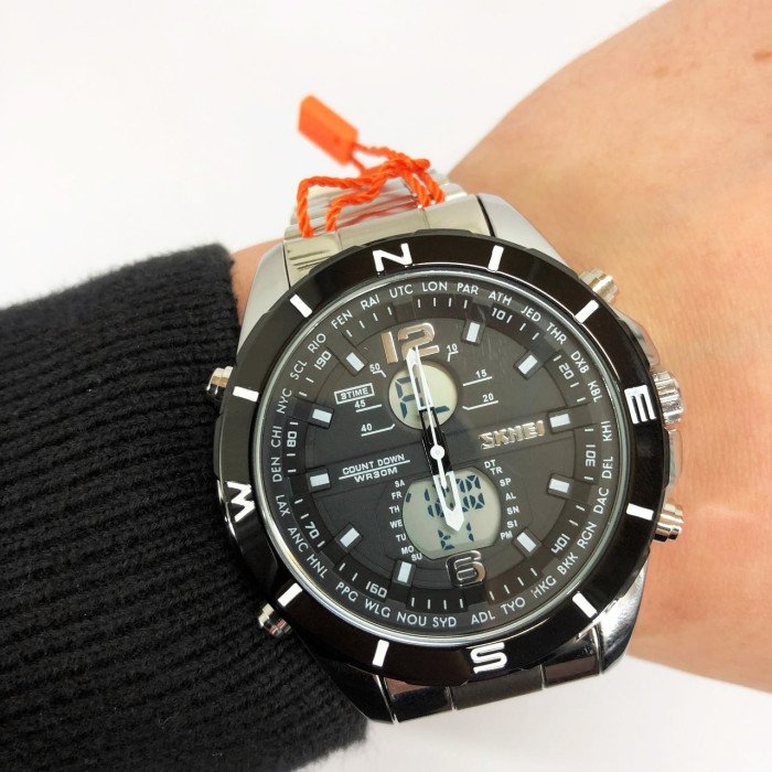 Годинник наручний чоловічий SKMEI 1670SIWT SILVER-WHITE, годинник тактичний протиударний. Колір: срібний