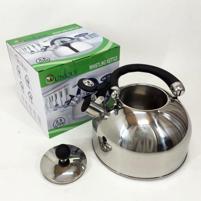 Чайник Unique із свистком UN-5302 2,5л, гарний чайник для газової плити, чайник на плиту. Колір: чорний