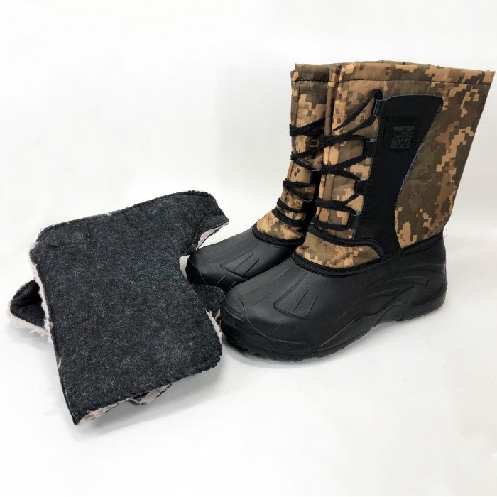 Чоботи чоловічі утеплені Розмір 41, чоботи гумові зимовий утеплювач, черевики Колір: жовтий піксель