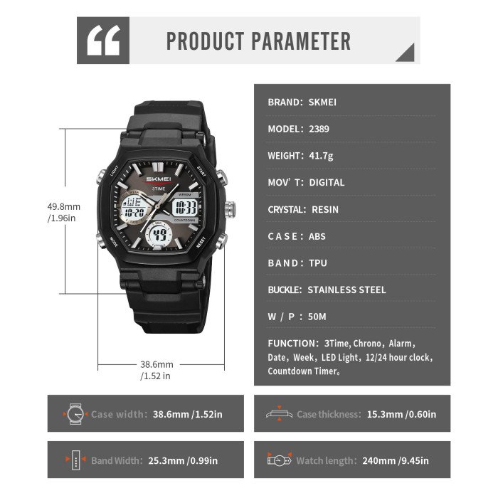 Годинник наручний чоловічий SKMEI 2389BK