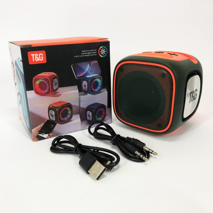 Портативна Bluetooth колонка TG359 7W з підсвічуванням RGB, акумуляторна колонка для музики. Колір: зелений