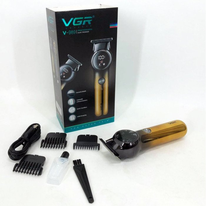 Тример для бороди та вусів VGR V-989. Машинка для стрижки, окантування кераміка+сталь. Колір: золотий