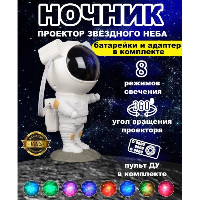 Нічний світильник космонавт Зіркове небо галактичний нічник-проектор зоряного неба астронавт