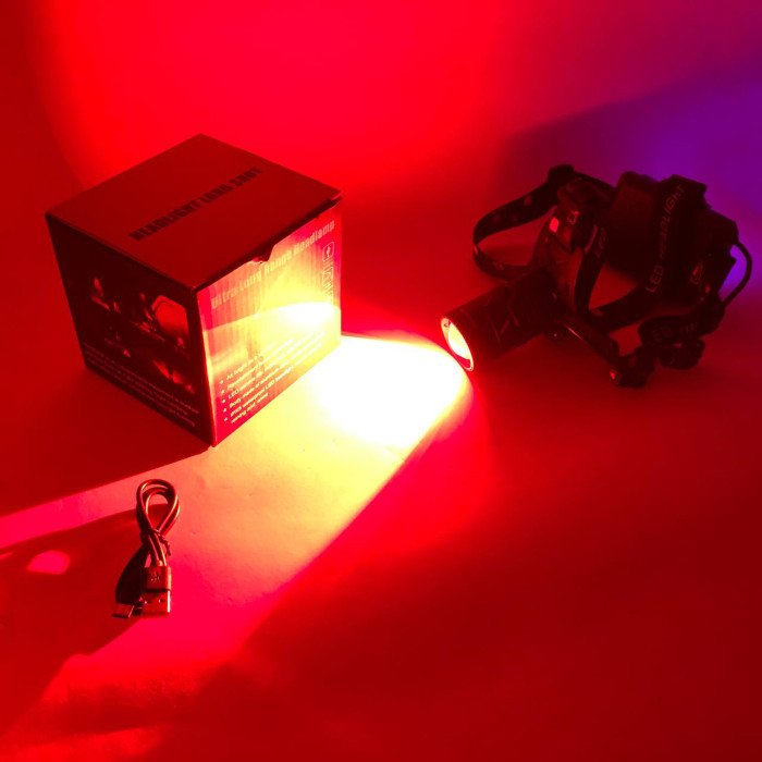 Ліхтар налобний NIGHT VISION FLUORESCENCE CT012-3L-2TG(white+red), Налобний ліхтар з лінзою