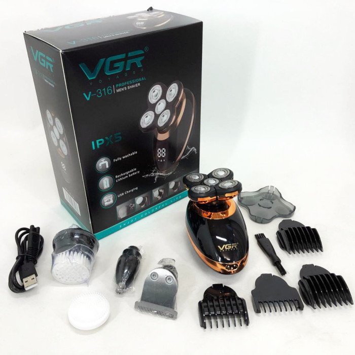 Електробритва VGR V-316, тример для вусів та бороди, акумуляторна чоловіча бритва, тример бездротовий