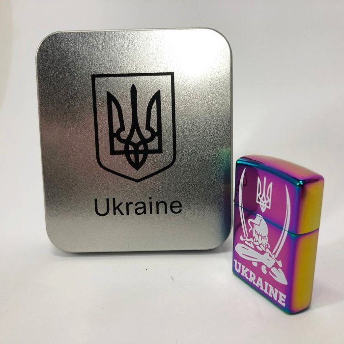 Дугова електроімпульсна запальничка USB Україна (металева коробка) HL-449. Колір: хамелеон