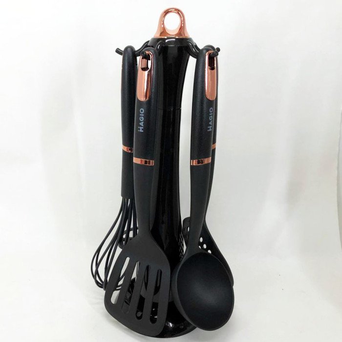 Набір кухонних приладів Magio MG-1125, набір поварешок на підставці, набір силіконових приладів для кухні
