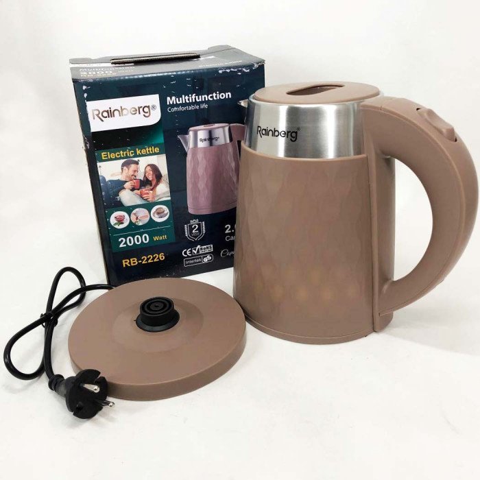 Чайник електричний Rainberg RB-2226BR із нержавіючої сталі 2000Вт 2л, маленький. Колір: коричневий