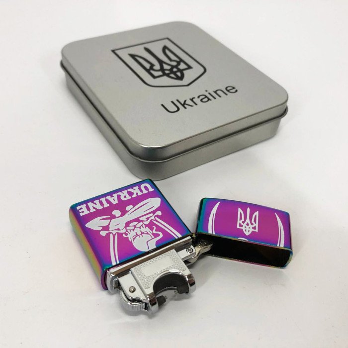 Дугова електроімпульсна запальничка USB Україна (металева коробка) HL-449. Колір: хамелеон