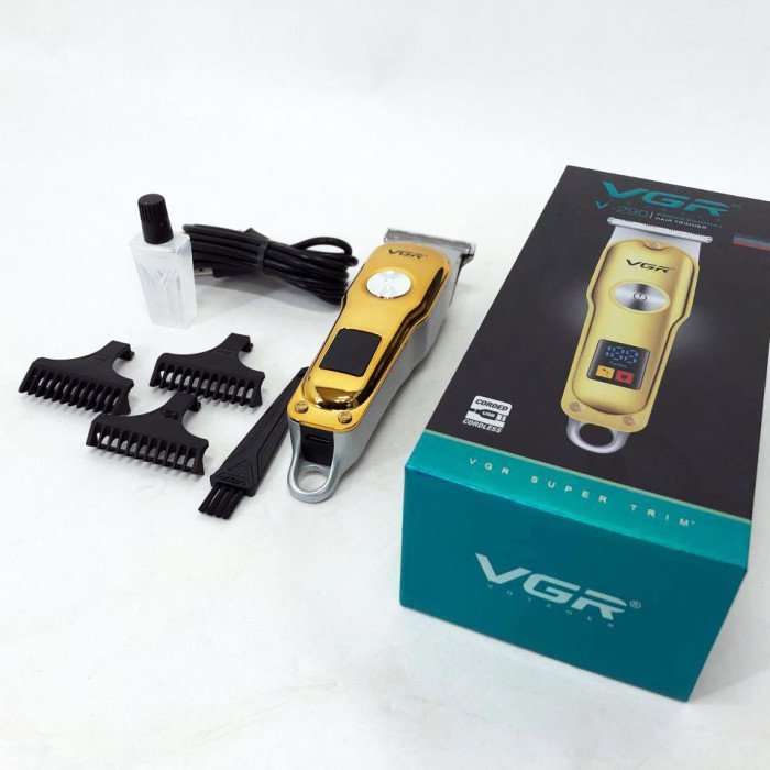 Тример для волосся та бороди VGR V-290 LED Display 3 насадки, машинка для стрижки волосся домашня