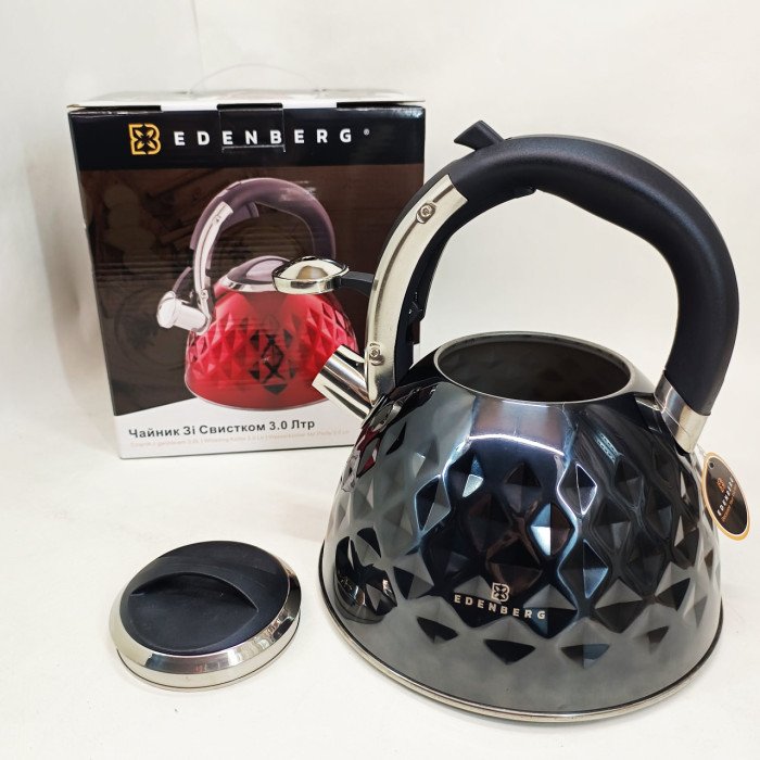 Чайник із нержавіючої сталі Edenberg EB-8833 зі свистком з індукційним дном 3л Black