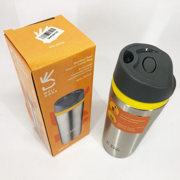 Термокухоль Well Done WD-7073S вакуумний 380 мл, Якісний термос для дому, Термос для напоїв