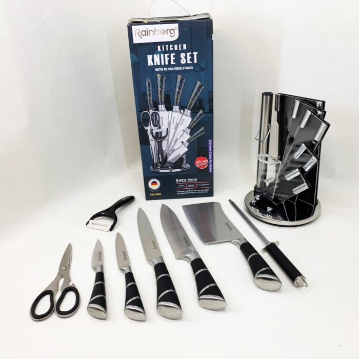 Набір кухонних ножів Rainberg RB-2499 8 предметів на підставці, що обертається Смуги