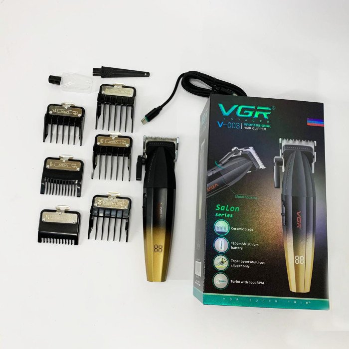 Машинка для стрижки волосся акумуляторна Professional Turbo з різними насадками VGR V-003. Колір: жовтий