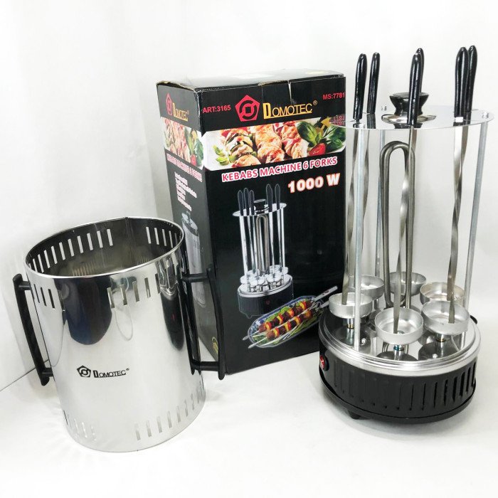 Шашличниця електрична Domotec MS-7781 на 6 шампурів 1000Вт вертикальна з нержавіючої сталі
