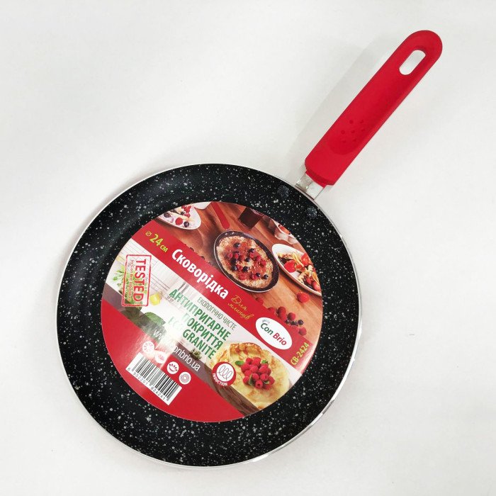 Сковорода млинець 24 см з антипригарним покриттям Con Brio CB-2424 для всіх видів плит. Колір: червоний