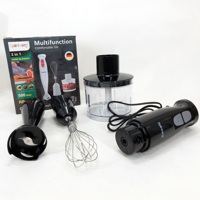 Блендер 3в1 Rainberg RB-2243 500W занурювальний блендер подрібнювач, блендер для дитячого пюре. Колір: чорний