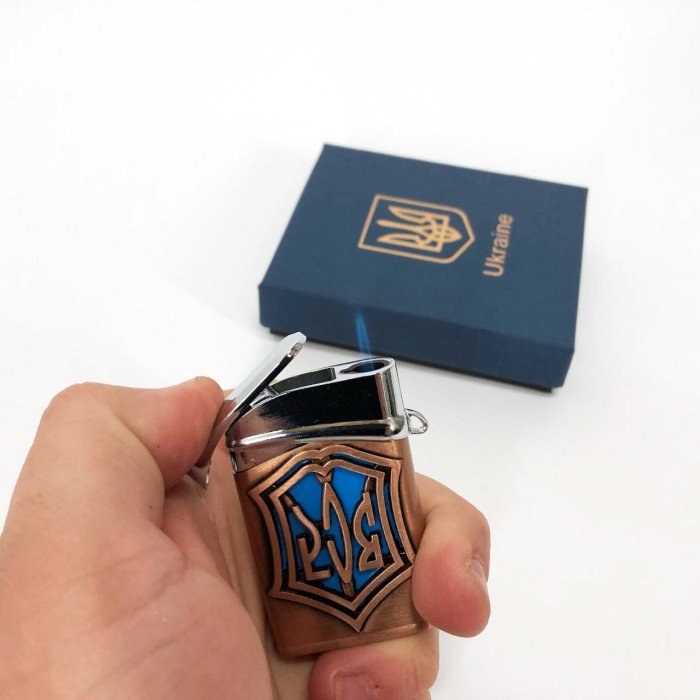 Запальничка газова ЗСУ Подарункова коробка, Гостре полум'я HL-4112-4, Запальничка з турбонаддувом. Колір: бронза